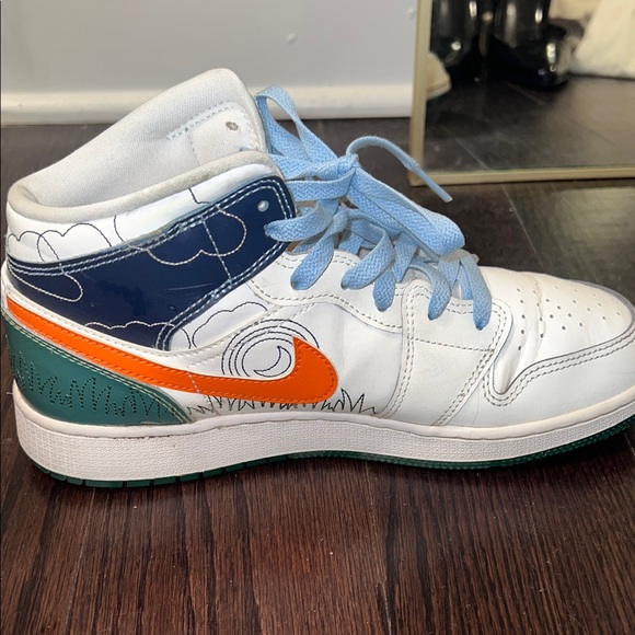 Nike White and Blue Sneakers with Orange Swoosh - Picture 2 of 6